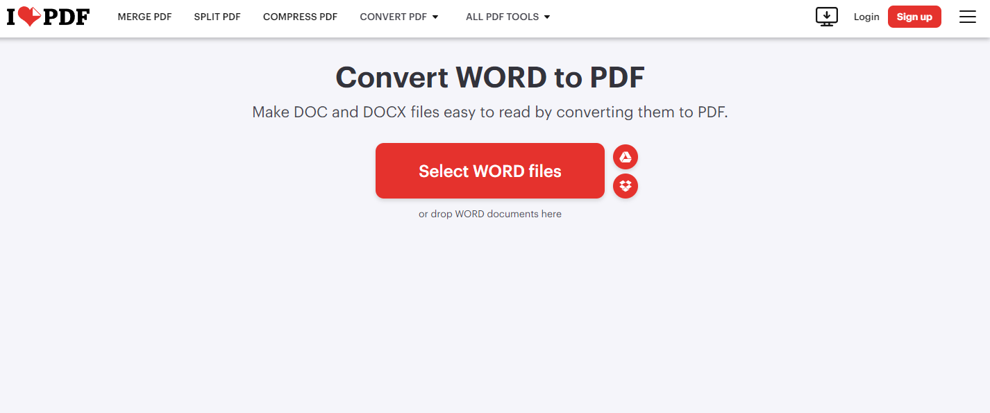 وبسایت ilovepdf برای تبدیل ورد به pdf به صورت آنلاین