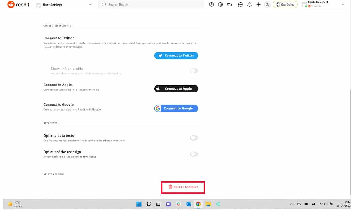 دیلیت اکانت reddit