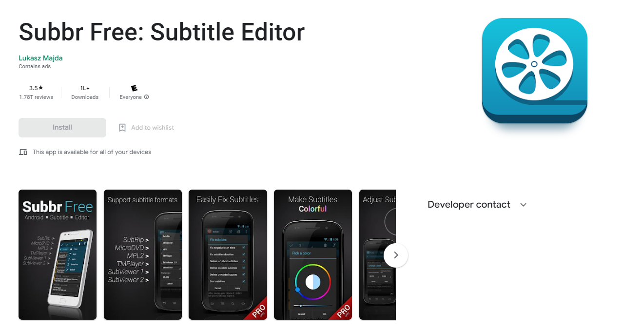 برنامه ساخت زیرنویس Subbr Free: Subtitle Editor