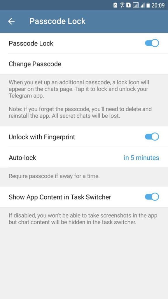 قفل کردن telegram با اثرانگشت مرحله 4