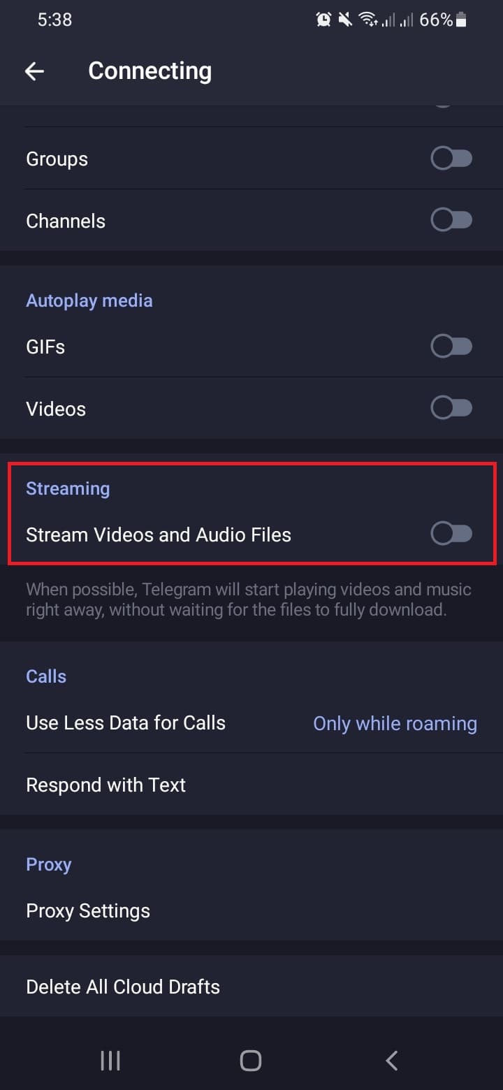 فعال کردن stream video and audio files برای تماشای ویدیو در تلگرام بدون دانلود کامل ان