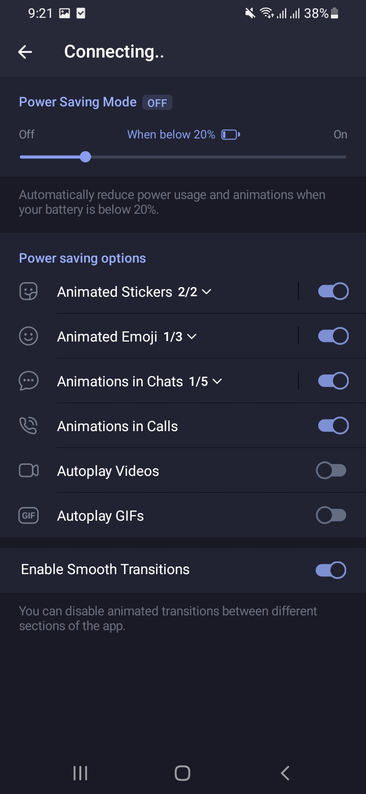 تنظیمات قابلیت power saving در تلگرام
