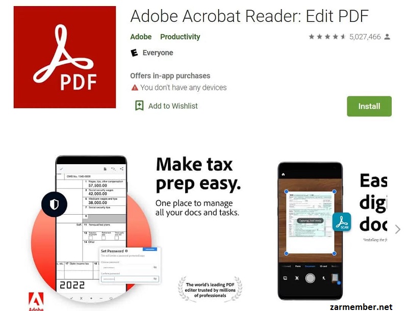 برنامه Adobe Acrobat Reader: Edit PDF برای ادیت فایل پی دی اف