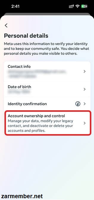 انتخاب Account ownership and control در تنظیمات برنامه تردز
