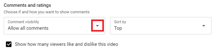 بخش comments visibility برای خاموش کردن کامنت ویدیو ها در یوتیوب