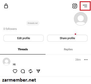 منوی تنظیمات تردز برای عوض کردن زبان threads