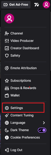 تنظیمات twitch