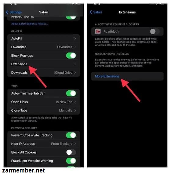 افزونه استور آیفون برای نصب افزونه سافاری در آیفون