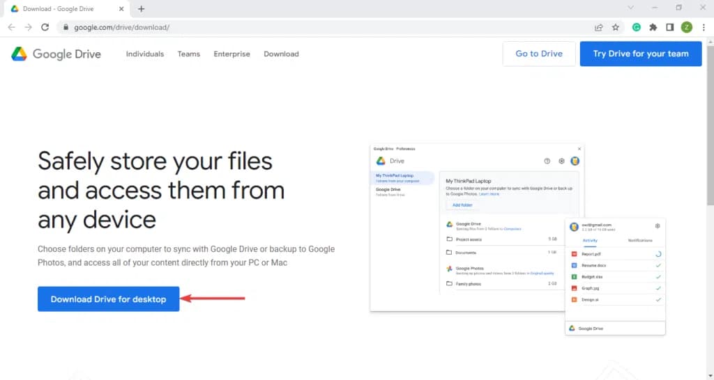 دانلود گوگل drive برای دسکتاپ