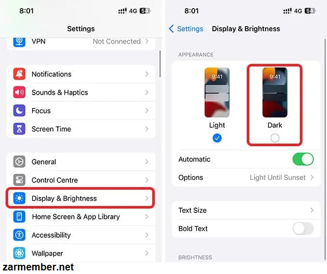 فعال کردن دارک مود threads در ios