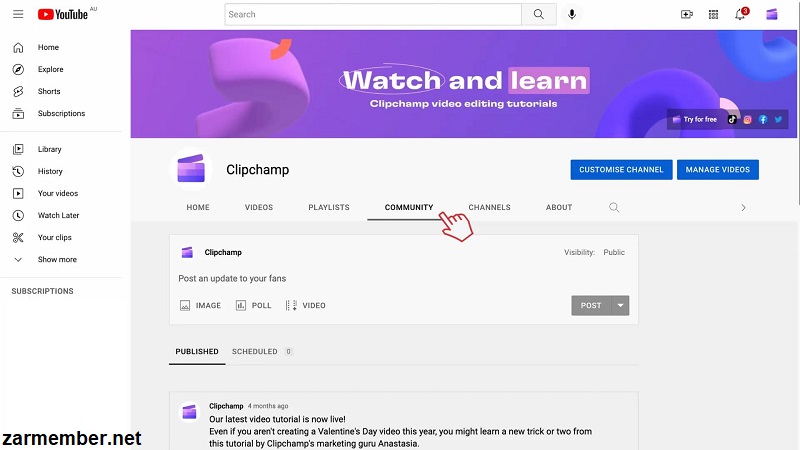 ورود به بخش community یوتیوب
