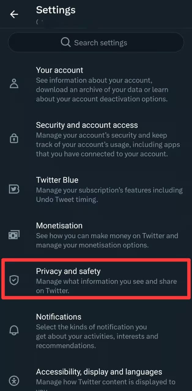 وارد بخش privacy and safety شوید برای پیدا کردن افراد از طریق شماره تلفن در توییتر