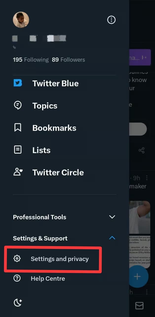 بخش settings and privacy