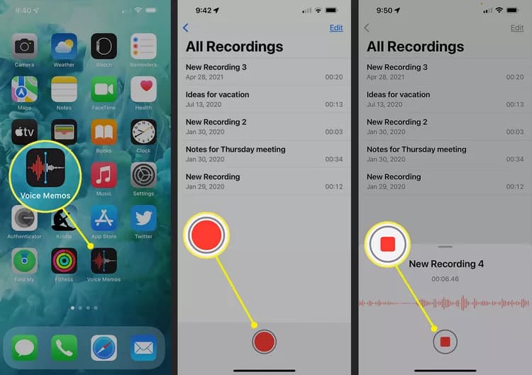 نحوه ساخت و ارسال پیام صوتی در آیفون با voice memos مرحله اول