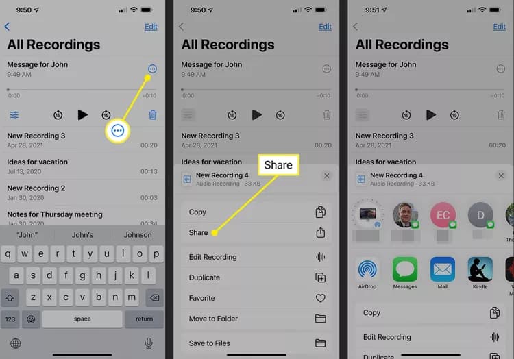 نحوه ساخت و ارسال پیام صوتی در آیفون با voice memos مرحله دوم