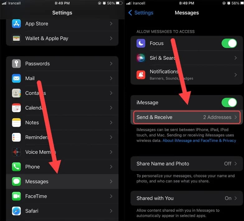 برسی کردن تنظیمات برای رفع مشکلات imessage