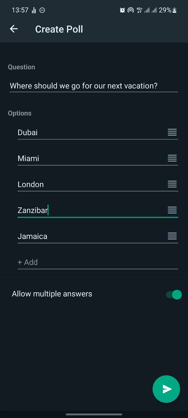 تنظیمات poll واتساپ