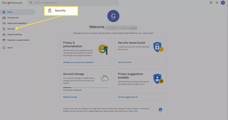 تنظیمات security در جیمیل