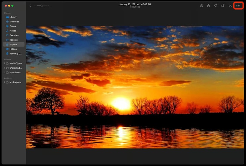 برش تصویر در مک با استفاده از برنامه photos