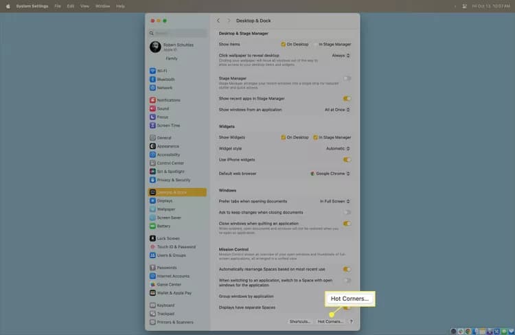 تنظیمات hot corner shortcut در مک
