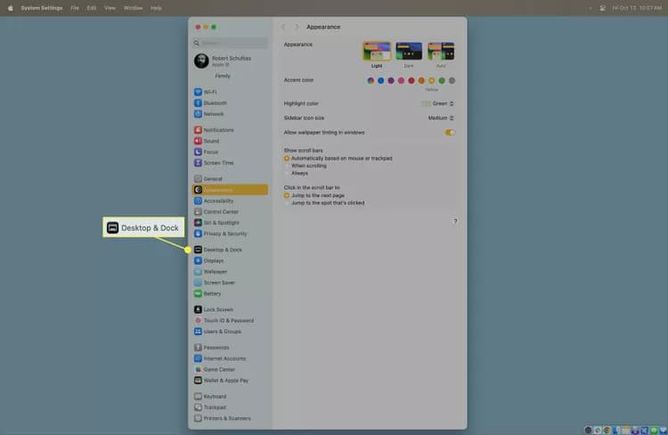 تنظیمات desktop & dock در مک