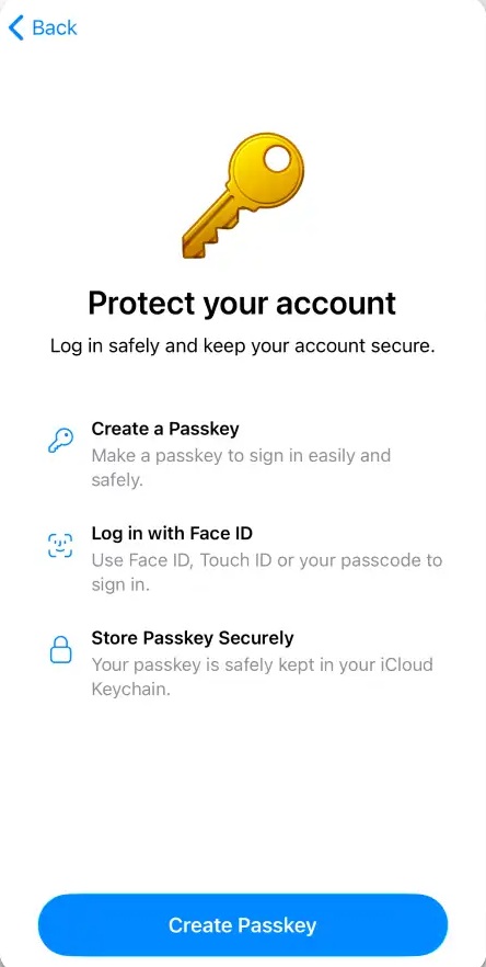 اضافه کردن passkey به تلگرام
