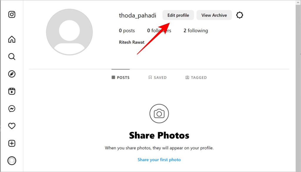 edit profile در اینستاگرام وب