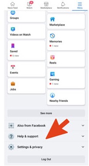 settings and privacy فیسبوک برای تغییر نام 