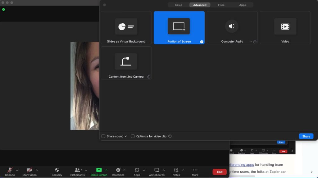برنامه اشتراک گذاری صفحه نمایش Zoom