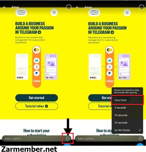 انتخاب تایم برای تصویر ناپدید شونده تلگرام