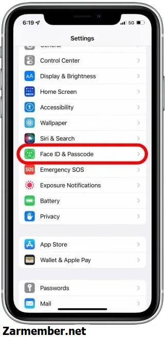 تنظیمات Face ID & Passcode