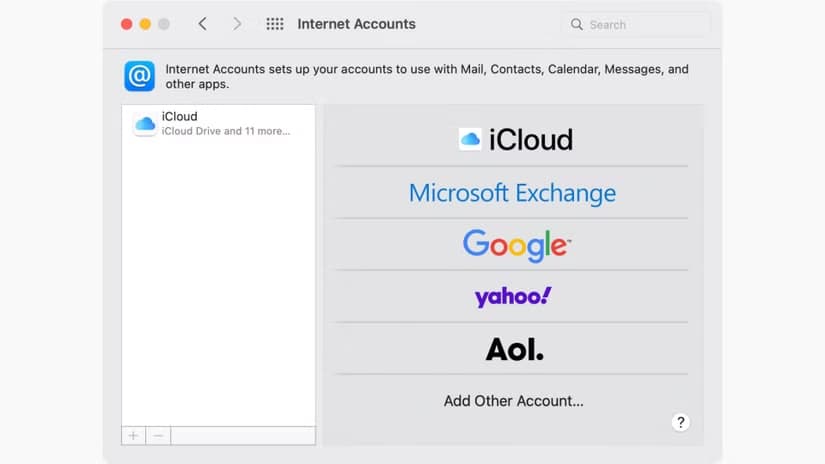 تنظیمات internet accounts مک