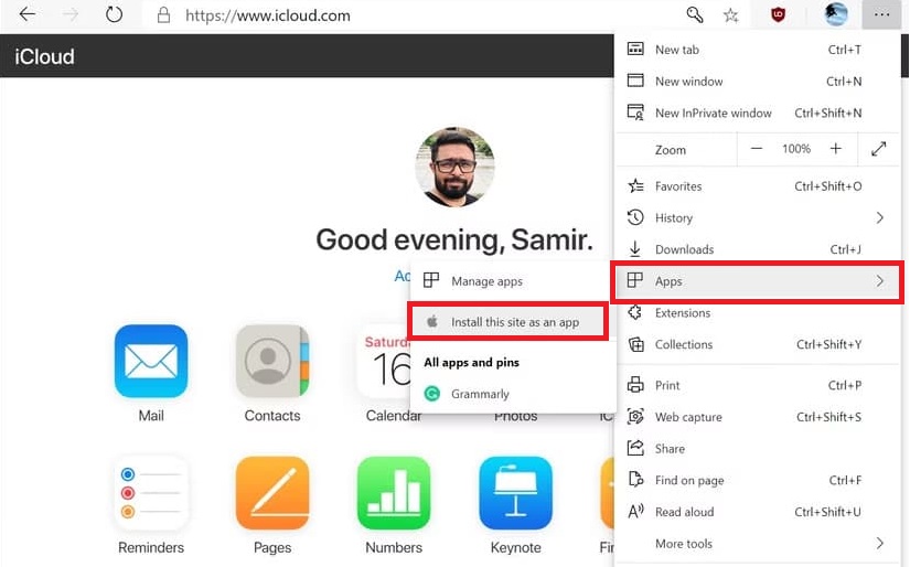 ساخت وب اپ apple note در مرورگر edge
