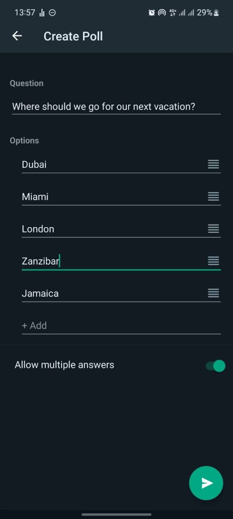 تنظیمات poll واتساپ