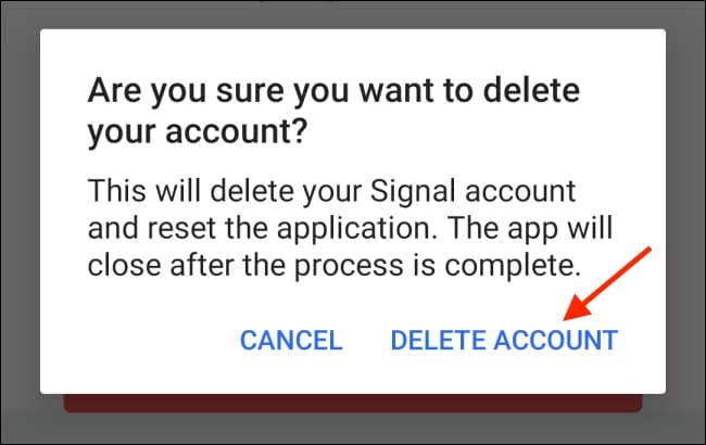 دیلیت اکانت signal