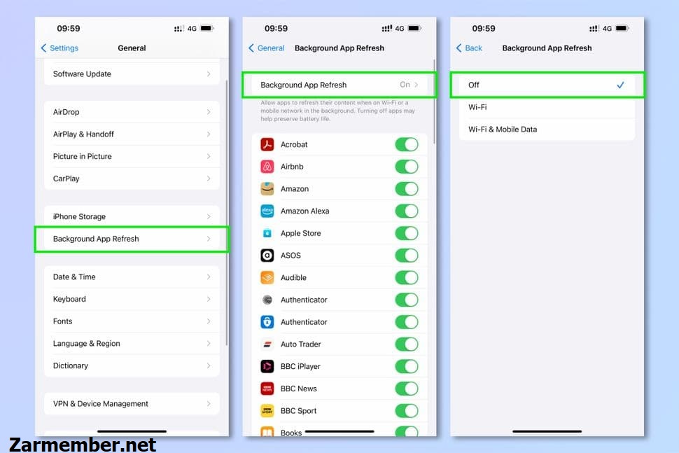 غیرفعال کردن background app refresh