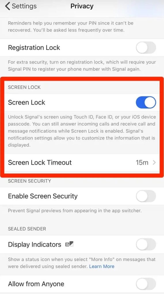 فعال سازی قفل برنامه signal مرحله دوم