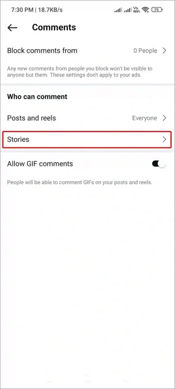 تنظیمات نظرات استوری اینستاگرام