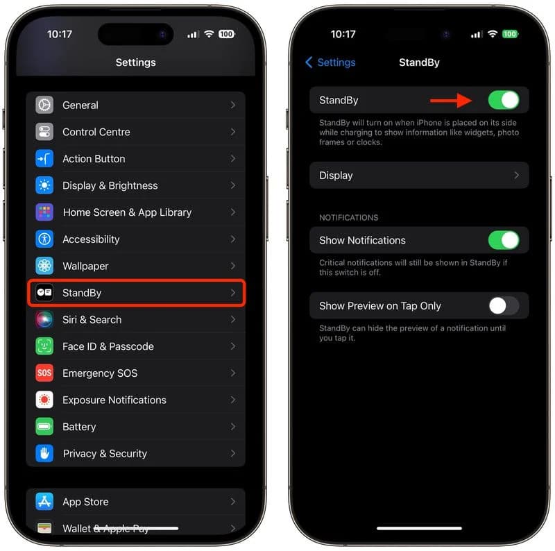 فعال کردن حالت standby mode آیفون