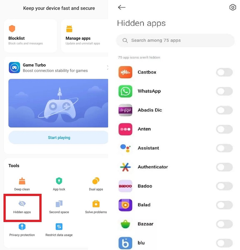 قابلیت hidden apps در شیائومی