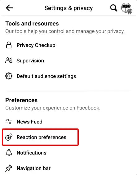 تنظیمات reactions preferences در فیسبوک