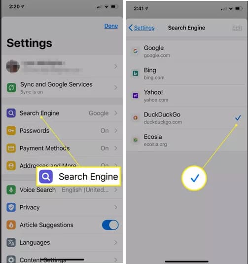 تغییر سرچ انجین کروم در ios مرحله 3 و 4