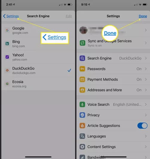 تغییر سرچ انجین کروم در ios مرحله 5 و 6