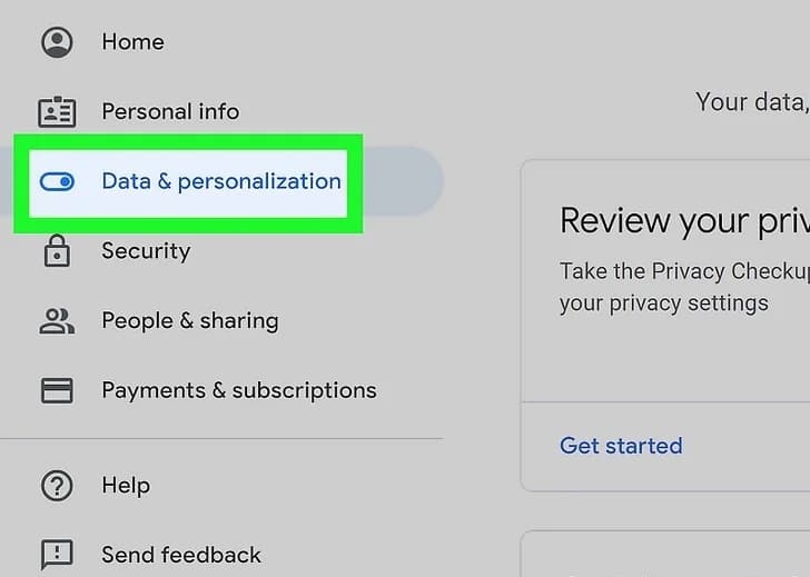 تنظیمات data & personalization