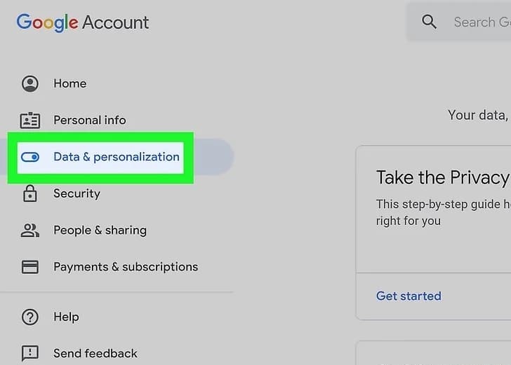 تنظیمات data & personalization گوگل اکانت