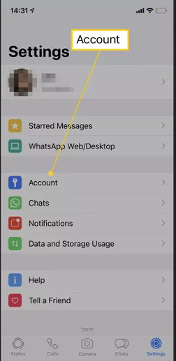 تنظیمات حساب کاربری واتساپ