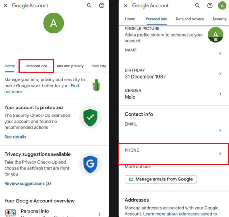 تغییر phone جیمیل در آیفون