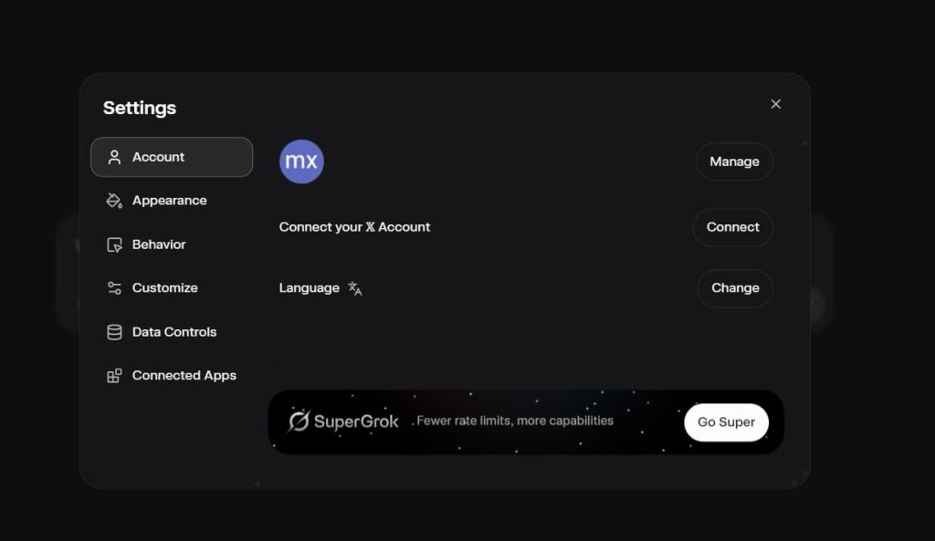 تنظیمات هوش مصنوعی grok