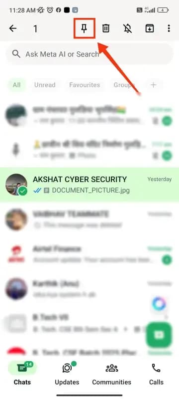 نحوه پین کردن چت در واتساپ